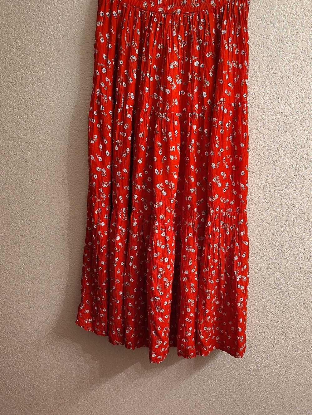 Coldwater Creek Red  White Ditsey Floral Two Tiered Maxi Broomstick Skirt B27 X